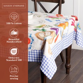 Maison d' Hermine Table Cloth Rectangle Table 100% Cotton 60 x 120 Inches Tablecloth Reusable Decorative Everyday Use for Dining Room, Farmhouse, Home Party, Festive & Wedding Spring Summer - Gourmand