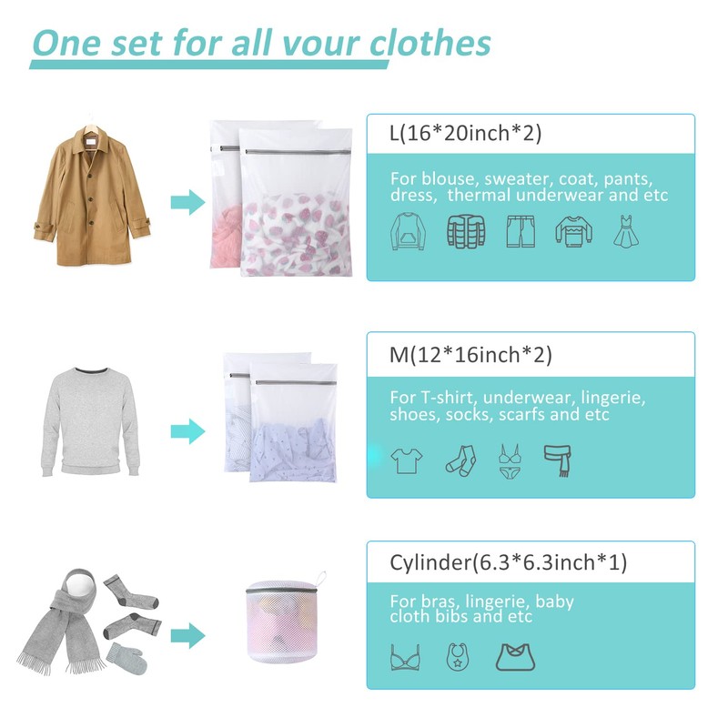GOGOODA Laundry Mesh Wash Bags for Delicates (5 Set-2L, 2M,