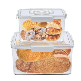 Gdfjiy Set of 2 Bread Box, Time Recording Bread Container with Lids Airtight & Handles, Clear Plastic Bread Storage for Homemade Bread/Toast/Loaf/Cookies, Kitchen Pantry Storage Fridge Organizer
