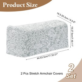 sourcing map 2Pcs Stretch Armrest Covers, Polyester Jacquard Soft Couch Arm Slipcovers Anti-Slip Furniture Protector for Chairs Couch Sofa Recliner, Light Gray