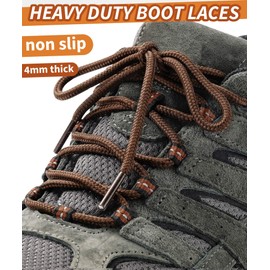 Handshop 2 Pairs Round Boots Shoelaces 4 MM Athletic Replacement Shoe Laces 30-63” Shoestrings For Running Sporting Walking Brown 114