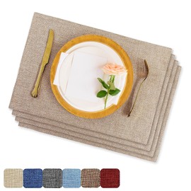 lazywoodpecker Placemats, Cloth Placemats for Dining Table Set of 4, Machine Washable Linen Style Dining Table Mats, Double Thick placemats, 12" x 18" (Linen-Set of 4)