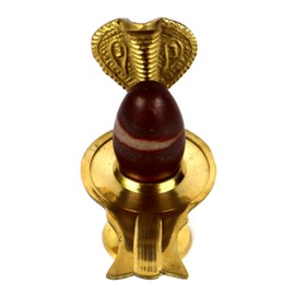ASHIRWAD Narmadeshwar Shivling with Brass Jalheri (Yoni) Narmada River Banalinga Shiva Lingam Stone for Puja (3.5 inches)