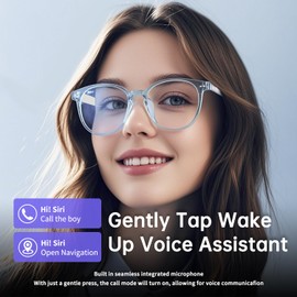 Smart Glasses for Men Women, Open Ear Bluetooth Glasses with Photochromic Lenses, Touch Control, Voice Assistant Clear Audio, Remote Photography, Blue Frame and white legs, Perfect for Indoor Outdoor