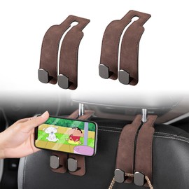 BLUESEATEC Headrest Hook Leather Carefully Selected Leather Metal Car Luggage Storage Hook Hook Seat Both Front and Rear Car Accessories Set of 2 (Brown)
