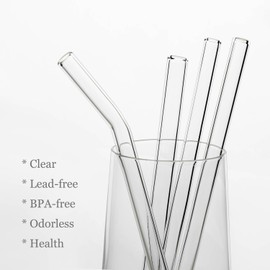 NAFENDER Nafender 10-Pack Glass Straws Reusable Drinking Straw Including 4 Straight and 4 Bent Straws & 2 Extra Wide Smoothie Straw with 2 Cleaning Brushes