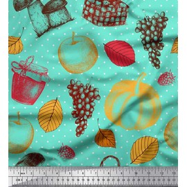 Soimoi Viscose Chiffon Fabric Mushroom,Grapes & Fresh Printed Craft Fabric by The metre 42 Inch Wide