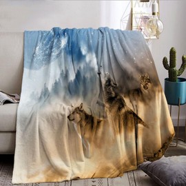 NPCEED Blanket 150 x 200 cm with Wolf Motif, 3D Wolf Blanket, Cuddly Blanket, Sofa Throw Blanket, Flannel Fluffy Blanket, Wolf Pattern Blanket (130 x 150 cm, A)