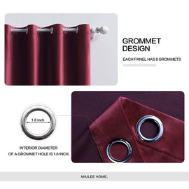 MIULEE Burgundy Velvet Curtains Solid Soft Red Blackout Curtains Grommet Top Thermal Soundproof Room Darkening Curtains / Drapes / Panels for Living Room Bedroom 52 x 84 Inch 2 Panels