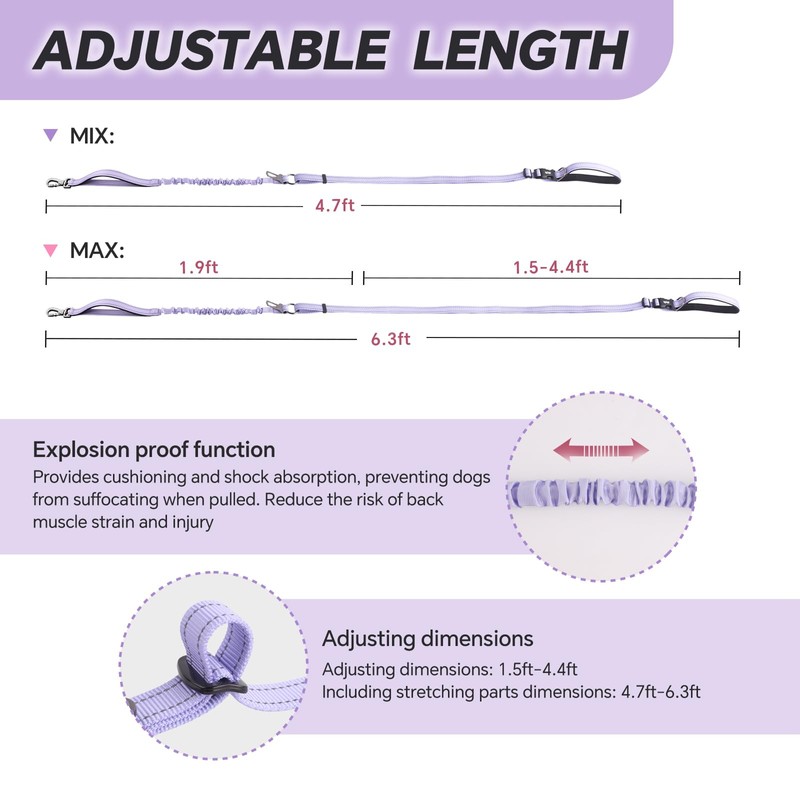 Hands Free Dog Leash, Adjustable Heavy Duty Bungee Waist Leash