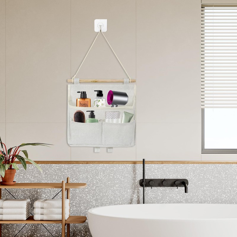 GOWTX 2Pcs Wall Hanging Storage Bag, Linen Fabric Hanging Storage,