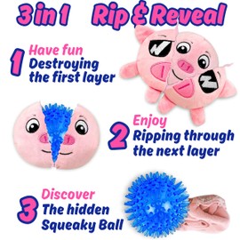 PeppyPawz 3 in 1 Squeaky Plush Pink Pig, Dog Toys for Aggressive Chewers, Rip & Reveal Interactive Stimulating Crinkle Pet Chew Toy for Boredom, Enrichment, Puppy Teething, Small, Medium & Large Breed