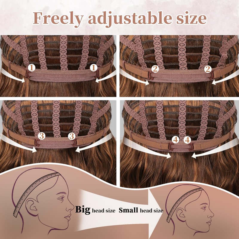 Lativ Brown Highlight Wigs for Women Short Wavy Curly Bob