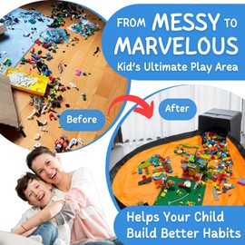 XL Toy Storage Organizer with Play Mat - Storage Bag/Box for Kids, Boys, Girls, Nursery, Playroom - Basket for Building Bricks/Blocks - Collapsible Fabric Cube Bin, 13"x13"x15"