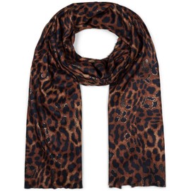 styleBREAKER 01017152 Women's Scarf with Leopard Animal Print Pattern and Metallic Details, Warm Winter Stole Multi-Coloured, Cognac-black