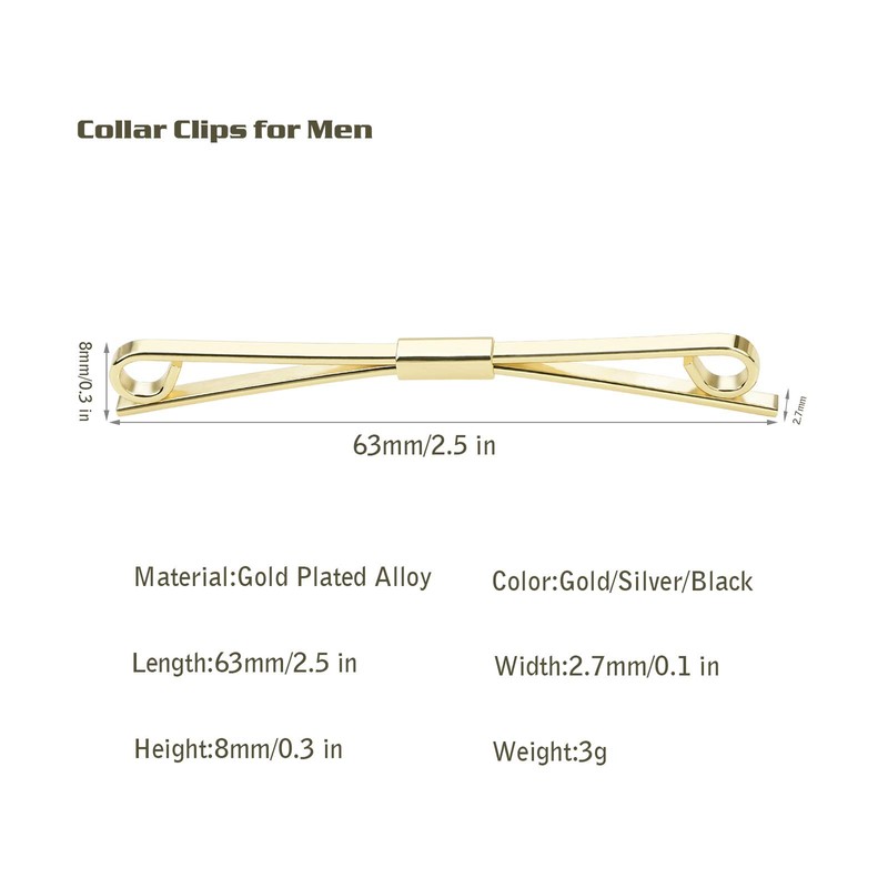 3PCS Shirt Collar Clips Necktie Tie Clips Clip-on Collar Bars