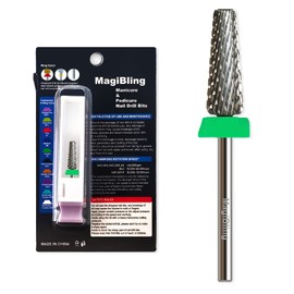MagiBling 16mm 5 in 1 Tapered Barrel Nail Drill Bits, 3/32'' Safety Tungsten Carbide Bits, Right & Left Rotation, Manicure Cuticle Gel Acrylic Removal Polishing, Technicians Bits, Coarse.