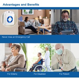 Wireless Caregiver Pager, Seniors Emergency Call Button,Motion Alert Room Bed Alarm and Fall Prevention for Home Patients Elderly with 52 Ring Tones 1 Plug-in Receiver +2 Transmitters