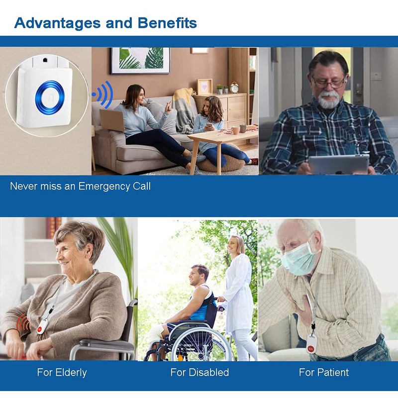 Wireless Caregiver Pager, Seniors Emergency Call Button,Motion Alert Room Bed