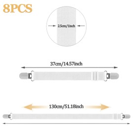 Hanyousheng 8 Pcs Bed Sheet Clips, 30 cm-130 cm Adjustable Bed Sheet Straps Elastic Sheet Clips, Sheet Grippers and Mattress Straps for Bedding, Mattress Covers, Bed Sheets, Sofa Cushion(White)