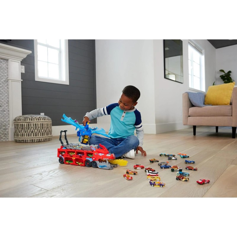 Hot Wheels City Ultimate Dual Dragon Transporter & 2 Die-Cast