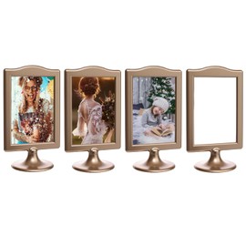 Meonua Double Sided Standing Picture Frames 4x6 Inch Pedestal Photo Frame with Inserts and Base - 2 Sided Frame for Vertical Display(Champagne Gold, 4 count)