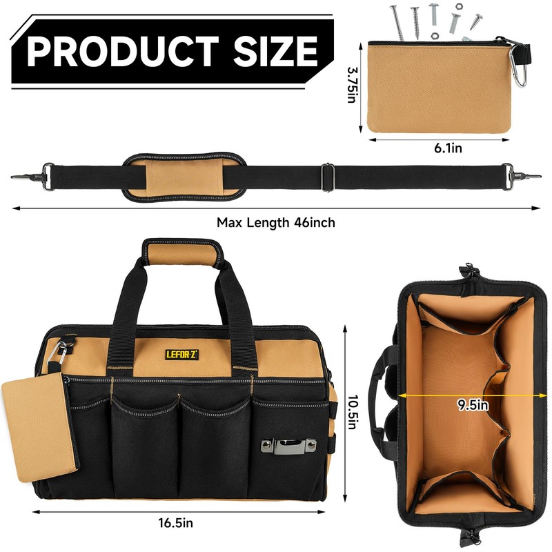 27 Pockets Tool Bags for Men,16-Inch Heavy Duty Tool Bag,Large