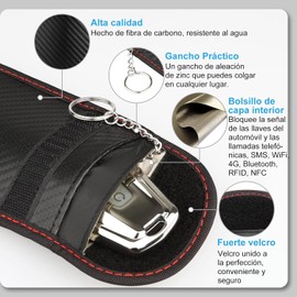 Diyife Mini Bolsa Faraday para Llaves de Coche, 2 Pack Protección Antirrobo Estuche, Bolsa Blindaje Senal RFID/WiFi/NFC - Fibra de Carbono, 14.5 * 9 cm