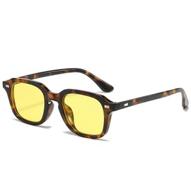 CIKJUK Retro Square Sunglasses Womens Mens Vintage Tinted Lens Rectangular Ladies Sun Glasses with UV Protection-Leopard/Yellow