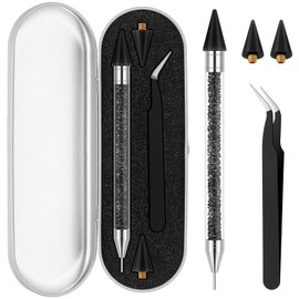 Tatuo Rhinestone Picker Tool Set Wax Pen for Rhinestones Diamond Art Painting Dual Head Dotting Pen with 2 Extra Wax Tips and 1 Nail Art Tweezer for Nail Art DIY Crafts(Black)