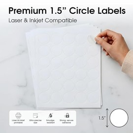 Etiquetas redondas imprimibles de 1.5 pulgadas para impresoras láser y de inyección de tinta – 15000 etiquetas en blanco, 500 hojas para pegatinas de 