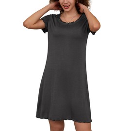 Lucyme Women's Short Nightdress with Ruffles, Short-sleeved Nightdress / Sleepshirt - darkgray, size: s
