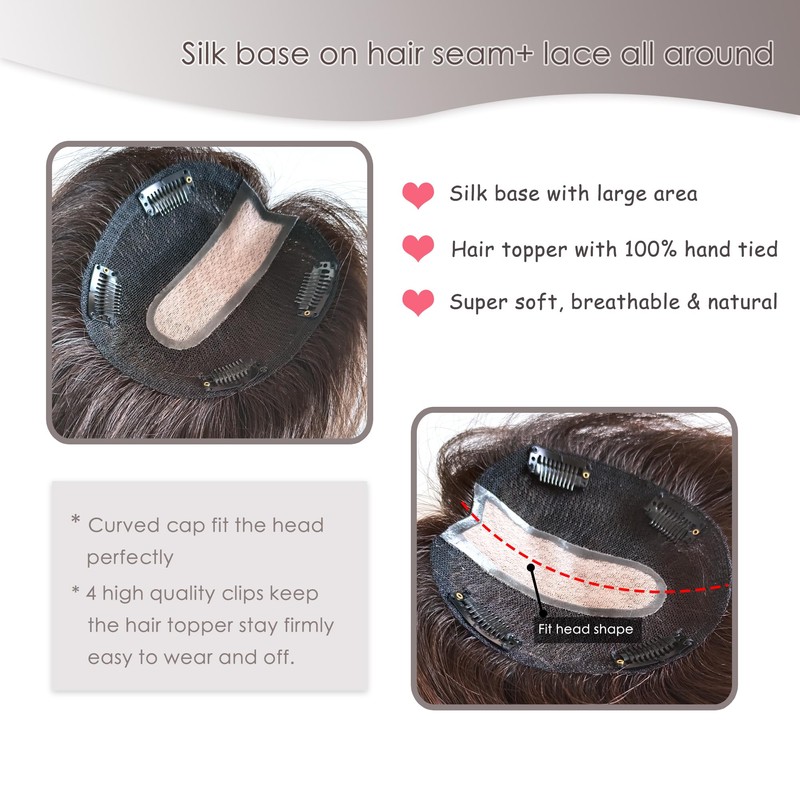 FQNing 5x5.5 inch Hair Topper with Bangs Real Human Hair