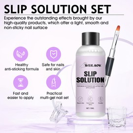 WEILAOK Slip Solution Polygel, Polygel Slip Solution Liquid, 75ml Acrylic Liquid, Dual Pinsel Gelnägel, Acrylic Glass, 5 Nail Clips, 100 Feuilles Nettoyage, Verschiedene Maniküre-Arten