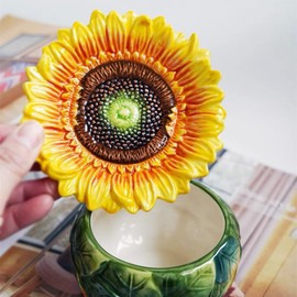 FORLONG Ceramic Jewelry Box, Yellow Sunflower Necklace Bracelet Trinket Box Jewelry Holder