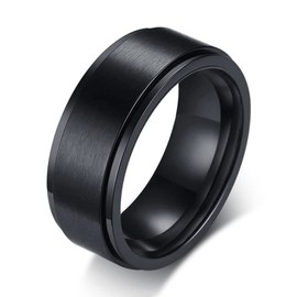 SWOPAN Men's Spinner Ring Fidget Anxiety Rings 8MM Stainless Steel Fidget Rings for Men Women Anxiety Relief Black Plated Matte Brushed Finish Beveled Polished Edge Bands Rotation Ring, Black, Size 7
