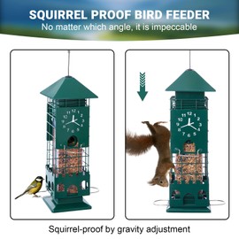 Squirrel Proof Bird Feeders Metal Mesh for Outdoors Hanging Weight Activated Anti Squirrel Wild Bird Feeder Waterproof for Finch Cardinal and Chickadee Easy to Fill, Decor Backyard (Green)
