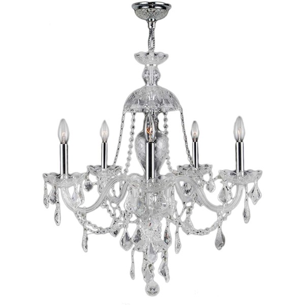 Worldwide Lighting Provence Collection 5 Light Chrome Finish and Clear Crystal Chandelier 25" D x 28" H Large