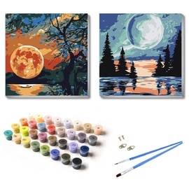 UNIQUORS Paint by Numbers Adults with Frame Canvas, Painting Abstract Hand Painted Moon Landscape, Paint by Numbers, Oil Painting Kits with Brush and Acrylic Paint, 2 Pack, 20 x 20 cm