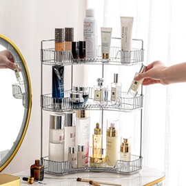 INVSSENE Corner Bathroom Countertop Organizer, 3 Tiers Vanity Trays for Bathroom Counter, Makeup Organizer, Perfume Tray, Kitchen Spice Rack, Fits 90 Corner, Smoky Gray