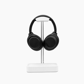 Raico Headphone Stand with Catchall Tray Base Premium Showpiece Headset Holder with Storage Solid Wood (Matte White)