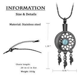constantlife Moon Dreamcatcher Cremation Jewelry for Ashes Stainless Steel Memorial Pendant Urn Necklace Loved Ones Human Funeral Keepsake for Women Men (Black)