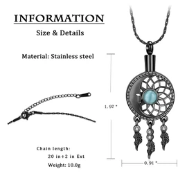constantlife Moon Dreamcatcher Cremation Jewelry for Ashes Stainless Steel Memorial Pendant Urn Necklace Loved Ones Human Funeral Keepsake for Women Men (Black)