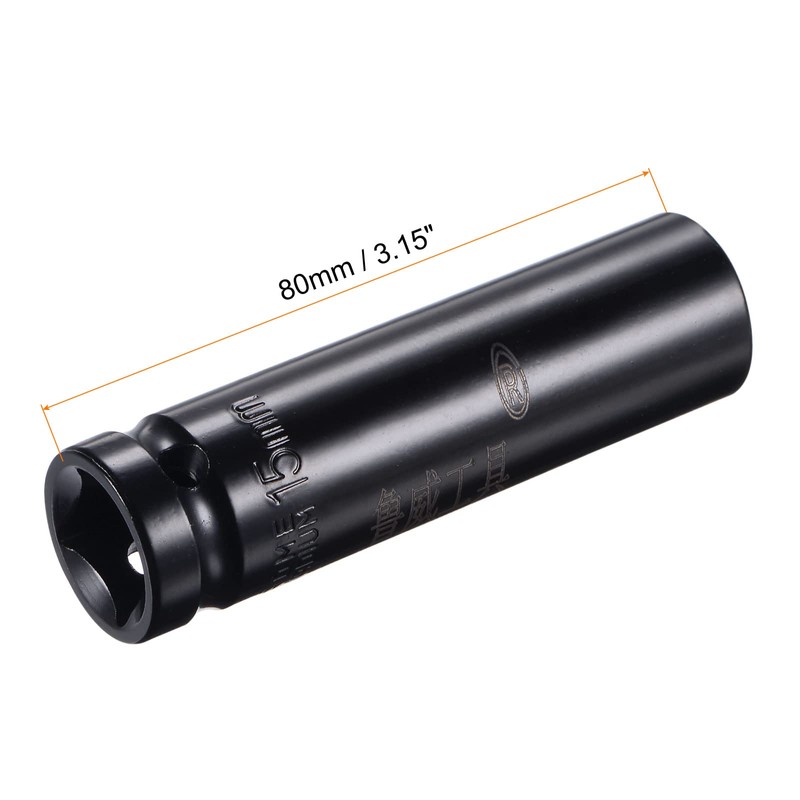 sourcing map 1/2" Drive by 15mm Deep Impact Socket, Heat-Treated
