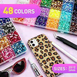 52000Pcs Bedazzling Kit with Resin Jelly Rhinestones, 3mm Flatback Crystal Gems, Tweezers and 3Pcs B7000 Glue for DIY Crafting, Clothes, Shoes, Nail Art, Book Decor