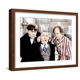 ART.COM Wall Photo The Three Stooges, from left: Moe Howard, Curly Howard, Larry Fine, ca. 1940s on Brown Frame, 21" x 17"