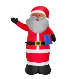 Home Accents LED African American Santa Blue Gift 6.5Ft Tall Airblown Inflatable