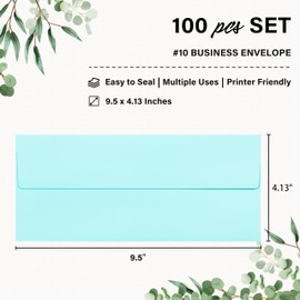 100 Pack #10 Business Envelopes, Self Seal Standard Light Blue Envelopes for Secure Business & Legal Mailing, Office, Checks, Letter, Invoices, 4 1/8 x 9 1/2 Inches