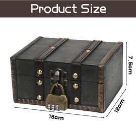 Meleager Wooden Treasure Chest Children's Birthday Treasure Chest with Combination Lock, Children's Vintage Treasure Chest for Storage Decoration (15 x 12 x 7.5 cm)