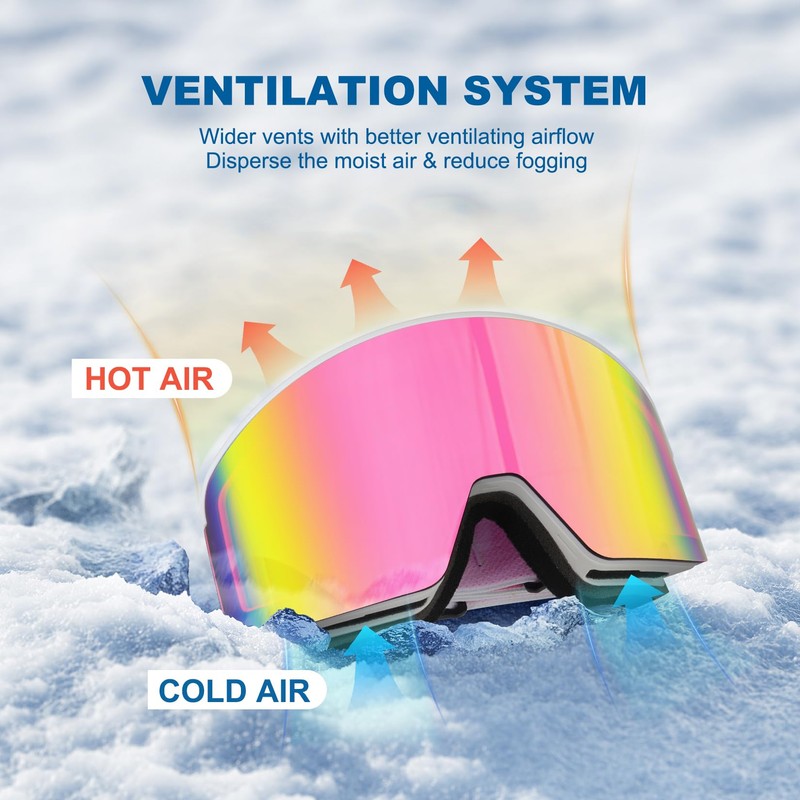 EXP VISION Ski/Snowboard Goggles, Magnetic Lens Snow Goggles with Anti-Fog